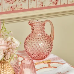 Mrs. Alice Glasses|Rose Pink Hobnail Water Glasses & Jug Set