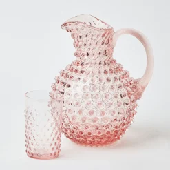Mrs. Alice Glassware Sets|Rose Pink Hobnail Water Glasses & Jug Set