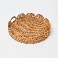 Mrs. Alice Rattan Tableware|Round Rattan Scalloped Tray