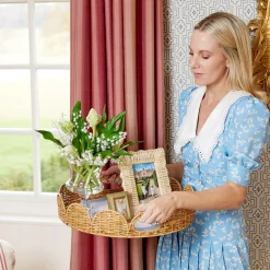 Mrs. Alice Rattan Tableware|Round Rattan Scalloped Tray