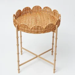 Mrs. Alice Trays & Liners|Round Scalloped Rattan Tray With Stand
