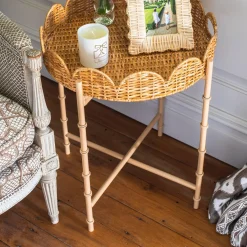 Mrs. Alice Trays & Liners|Round Scalloped Rattan Tray With Stand