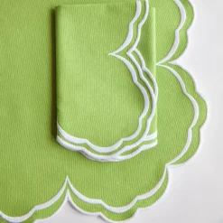 Mrs. Alice Placemats|Serena Apple Green Scalloped Placemats (Set Of 4)