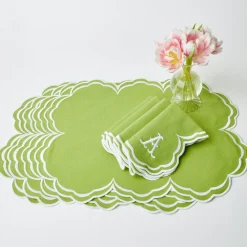 Mrs. Alice Napkins|Serena Apple Green Scalloped Napkins (Set Of 4)