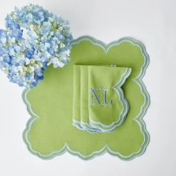Mrs. Alice Napkins|Serena Apple Green With Blue Napkins (Set Of 4)