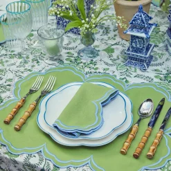 Mrs. Alice Napkins|Serena Apple Green With Blue Napkins (Set Of 4)