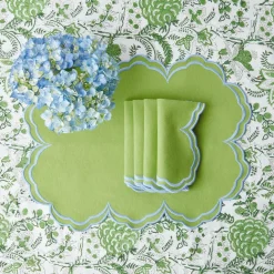 Mrs. Alice Placemats|Serena Apple Green With Blue Placemats (Set Of 4)