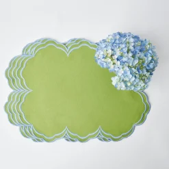 Mrs. Alice Placemats|Serena Apple Green With Blue Placemats (Set Of 4)
