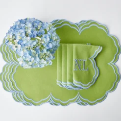 Mrs. Alice Placemats|Serena Apple Green With Blue Placemats (Set Of 4)