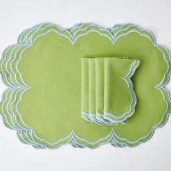 Mrs. Alice Placemats|Serena Apple Green With Blue Placemats (Set Of 4)