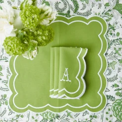 Mrs. Alice Napkins|Serena Applique Green Napkins (Set Of 4)