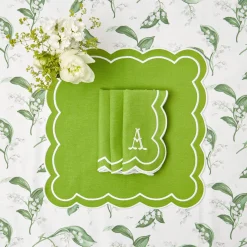Mrs. Alice Table Linen Sets|Serena Applique Green Placemats & Napkins (Set Of 4)