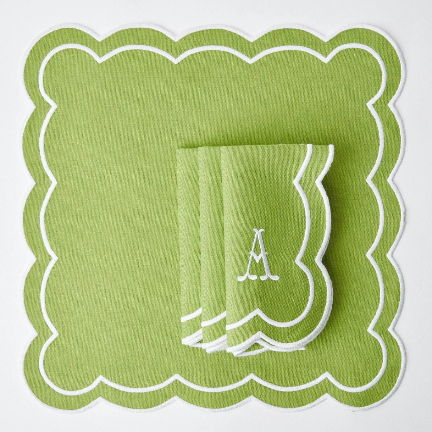 Mrs. Alice Table Linen Sets|Serena Applique Green Placemats & Napkins (Set Of 4)