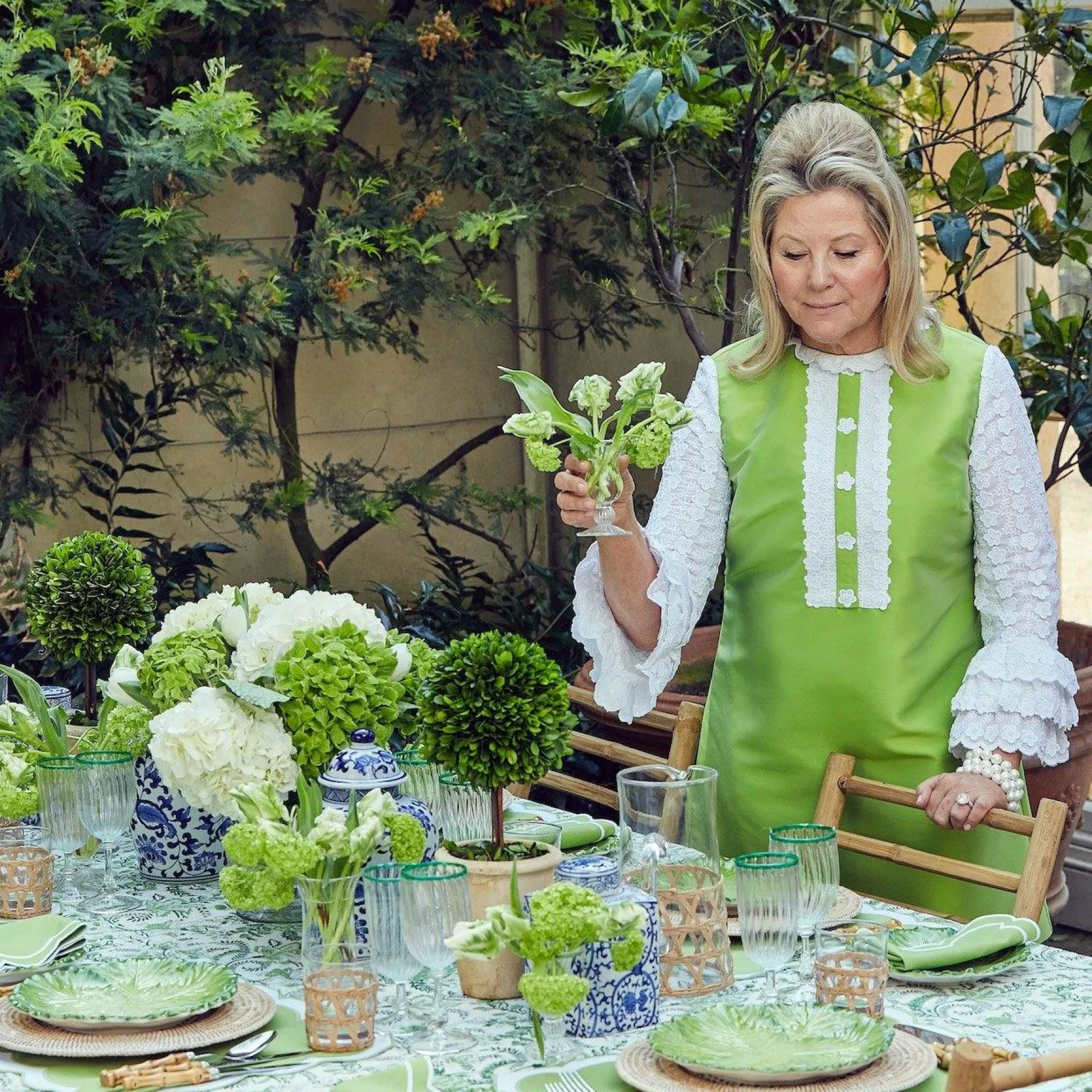 Mrs. Alice Table Linen Sets|Serena Applique Green Placemats & Napkins (Set Of 4)