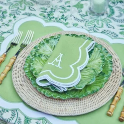 Mrs. Alice Table Linen Sets|Serena Applique Green Placemats & Napkins (Set Of 4)