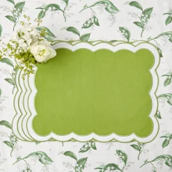 Mrs. Alice Table Linen Sets|Serena Applique Green Placemats & Napkins (Set Of 4)