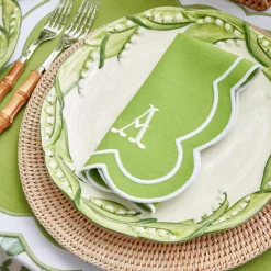 Mrs. Alice Table Linen Sets|Serena Applique Green Placemats & Napkins (Set Of 4)