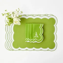 Mrs. Alice Placemats|Serena Applique Green Placemats (Set Of 4)