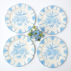 Mrs. Alice Seville Crockery|Seville Blue Gardenia Dinner Plate (Set Of 4)