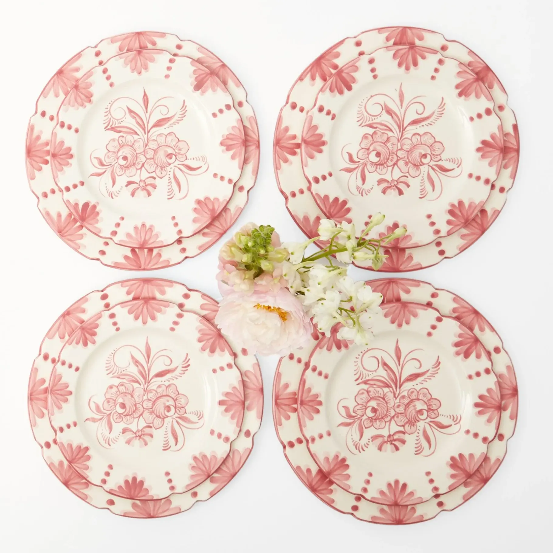 Mrs. Alice Crockery Sets|Seville Pink Gardenia Dinner & Starter Plates (Set Of 8)