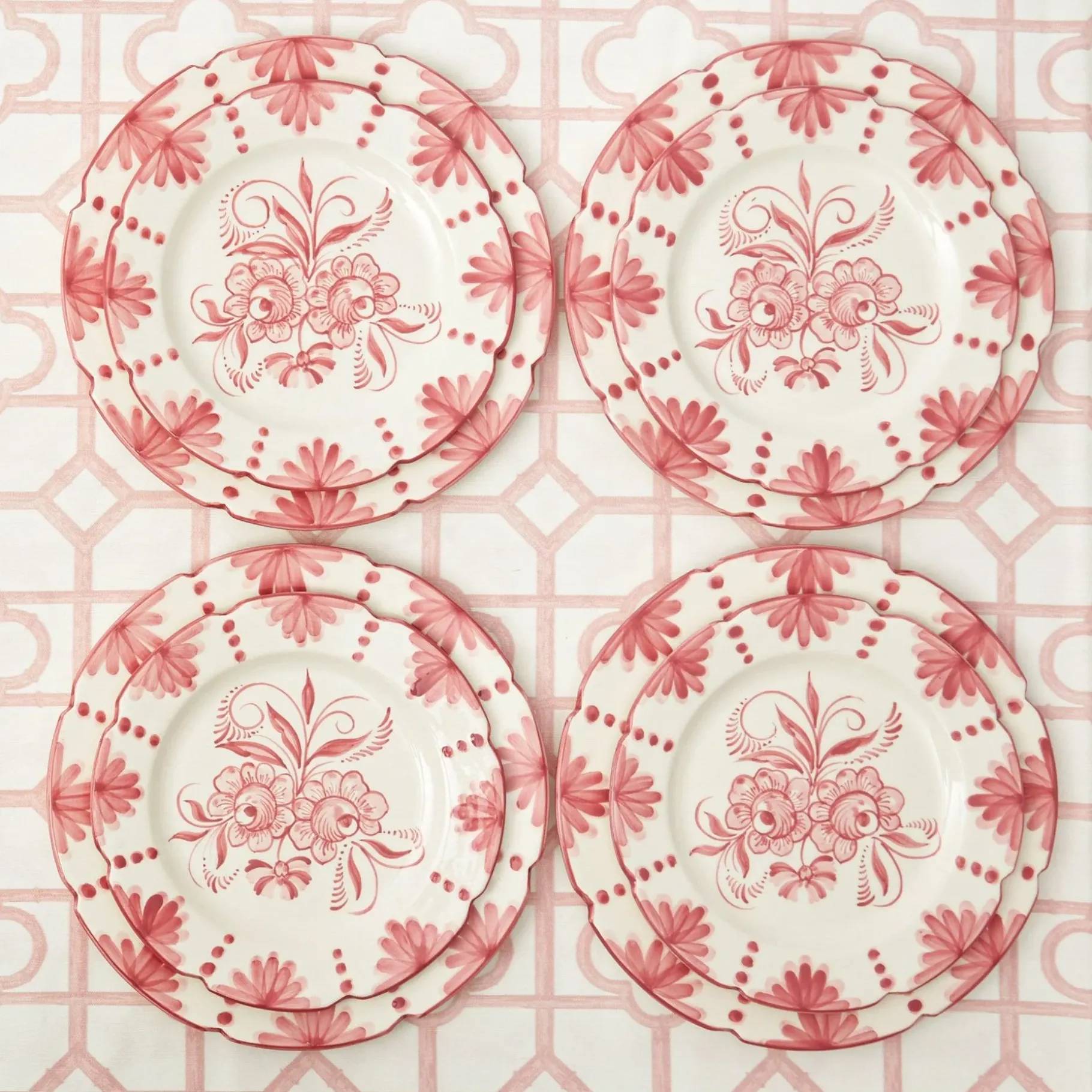 Mrs. Alice Crockery Sets|Seville Pink Gardenia Dinner & Starter Plates (Set Of 8)