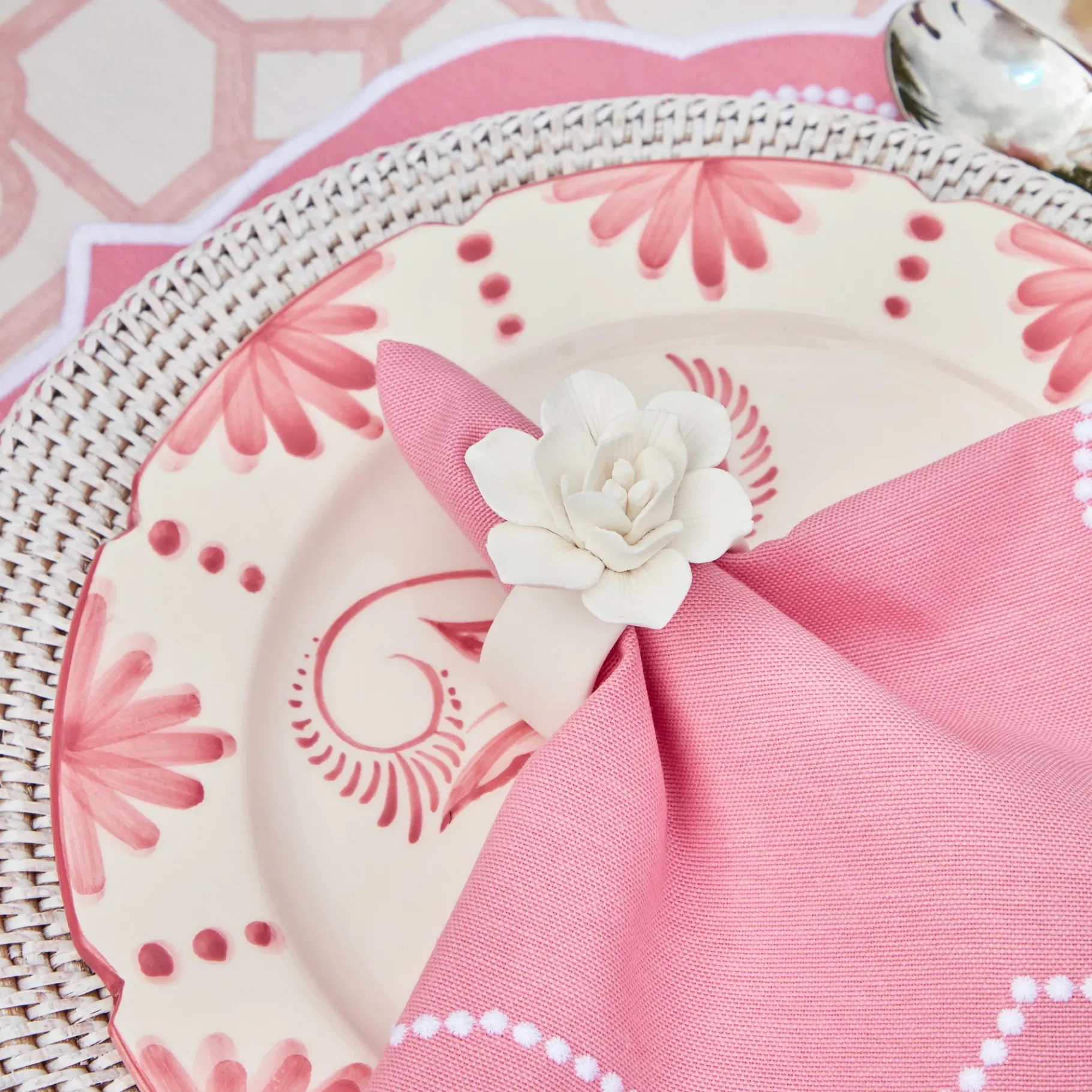 Mrs. Alice Crockery Sets|Seville Pink Gardenia Dinner & Starter Plates (Set Of 8)