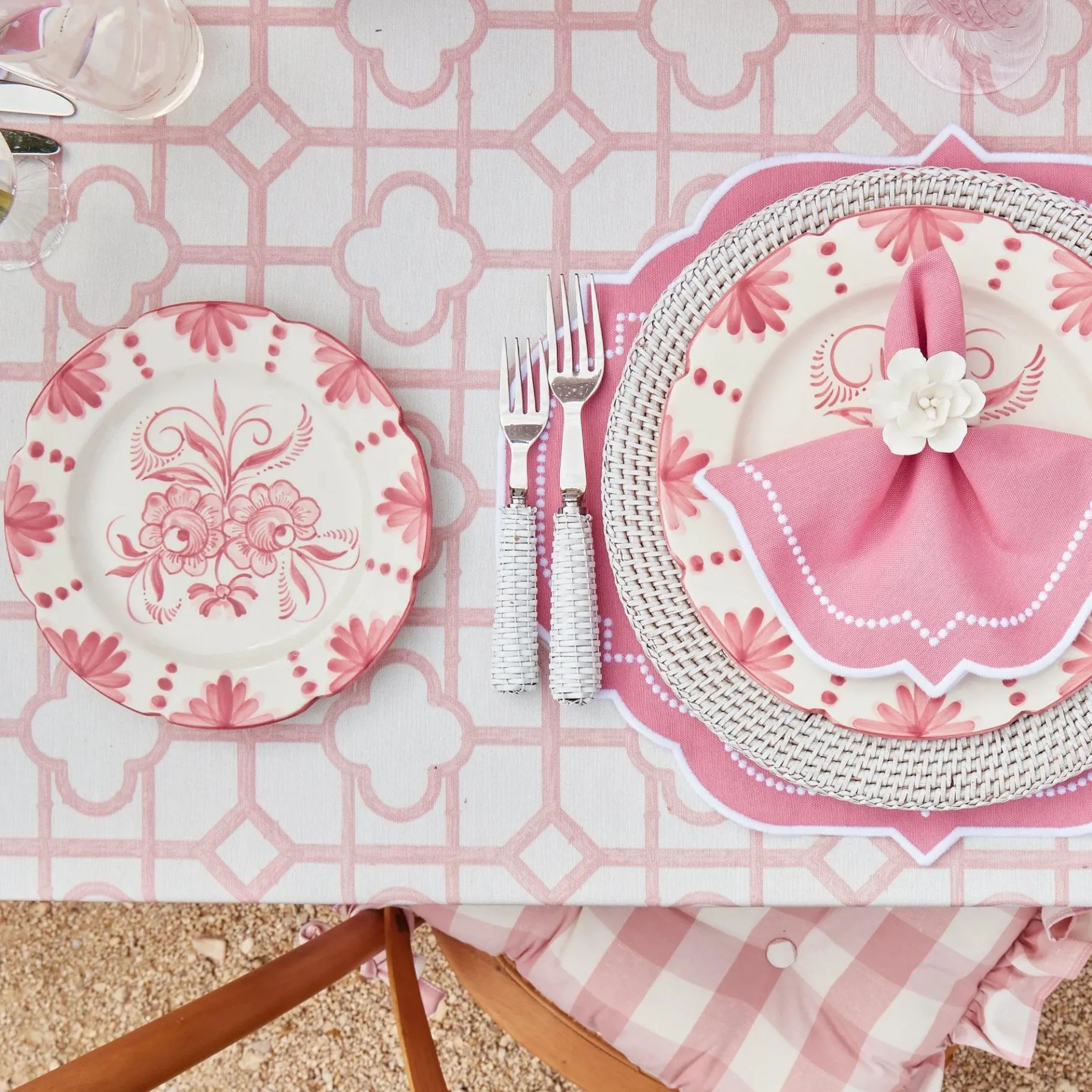Mrs. Alice Crockery Sets|Seville Pink Gardenia Dinner & Starter Plates (Set Of 8)