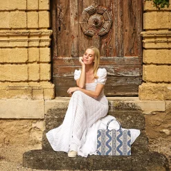 Women Mrs. Alice Mrs. Alice Tote Bags|Small Tote Bag (Blue Ikat)