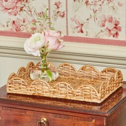 Mrs. Alice Rattan Tableware|Small Scalloped Rattan Tray