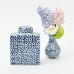 Mrs. Alice Vases|Square Floral Print Ginger Jar