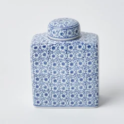 Mrs. Alice Vases|Square Floral Print Ginger Jar