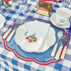 Mrs. Alice Napkins|Strawberry White Linen Embroidered Napkins (Set Of 4)