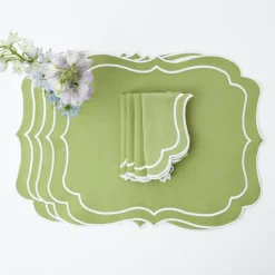 Mrs. Alice Placemats|Sylvie Green Embroidered Placemats (Set Of 4)