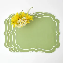 Mrs. Alice Placemats|Sylvie Green Embroidered Placemats (Set Of 4)