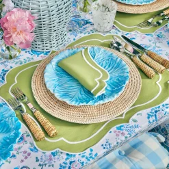 Mrs. Alice Table Linen Sets|Sylvie Green Embroidered Placemats & Napkins (Set Of 4)