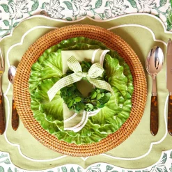 Mrs. Alice Table Linen Sets|Sylvie Green Embroidered Placemats & Napkins (Set Of 4)