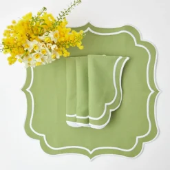 Mrs. Alice Table Linen Sets|Sylvie Green Embroidered Placemats & Napkins (Set Of 4)