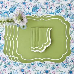 Mrs. Alice Table Linen Sets|Sylvie Green Embroidered Placemats & Napkins (Set Of 4)