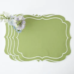 Mrs. Alice Table Linen Sets|Sylvie Green Embroidered Placemats & Napkins (Set Of 4)