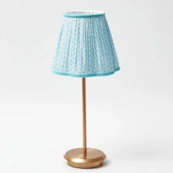 Mrs. Alice Lamps & Lighting|Tall Rechargeable Lamp With Baby Blue Lotus Lampshade