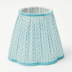 Mrs. Alice Lamps & Lighting|Tall Rechargeable Lamp With Baby Blue Lotus Lampshade
