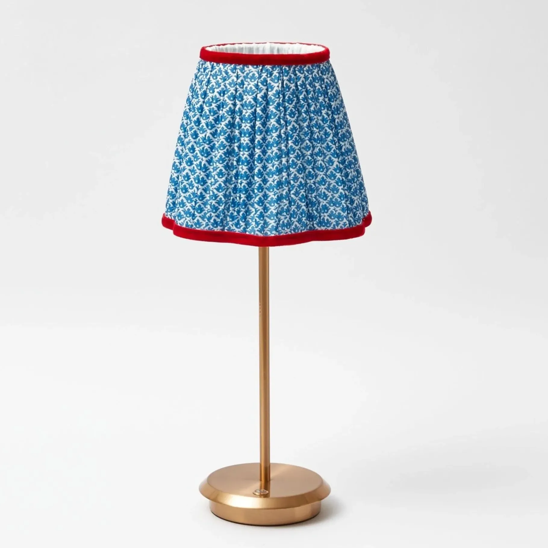 Mrs. Alice Lamps & Lighting|Tall Rechargeable Lamp With Blue Lotus Lampshade
