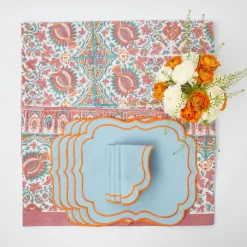 Mrs. Alice Table Linen Sets|Valentina & Sylvie Blue/Orange Linen Set