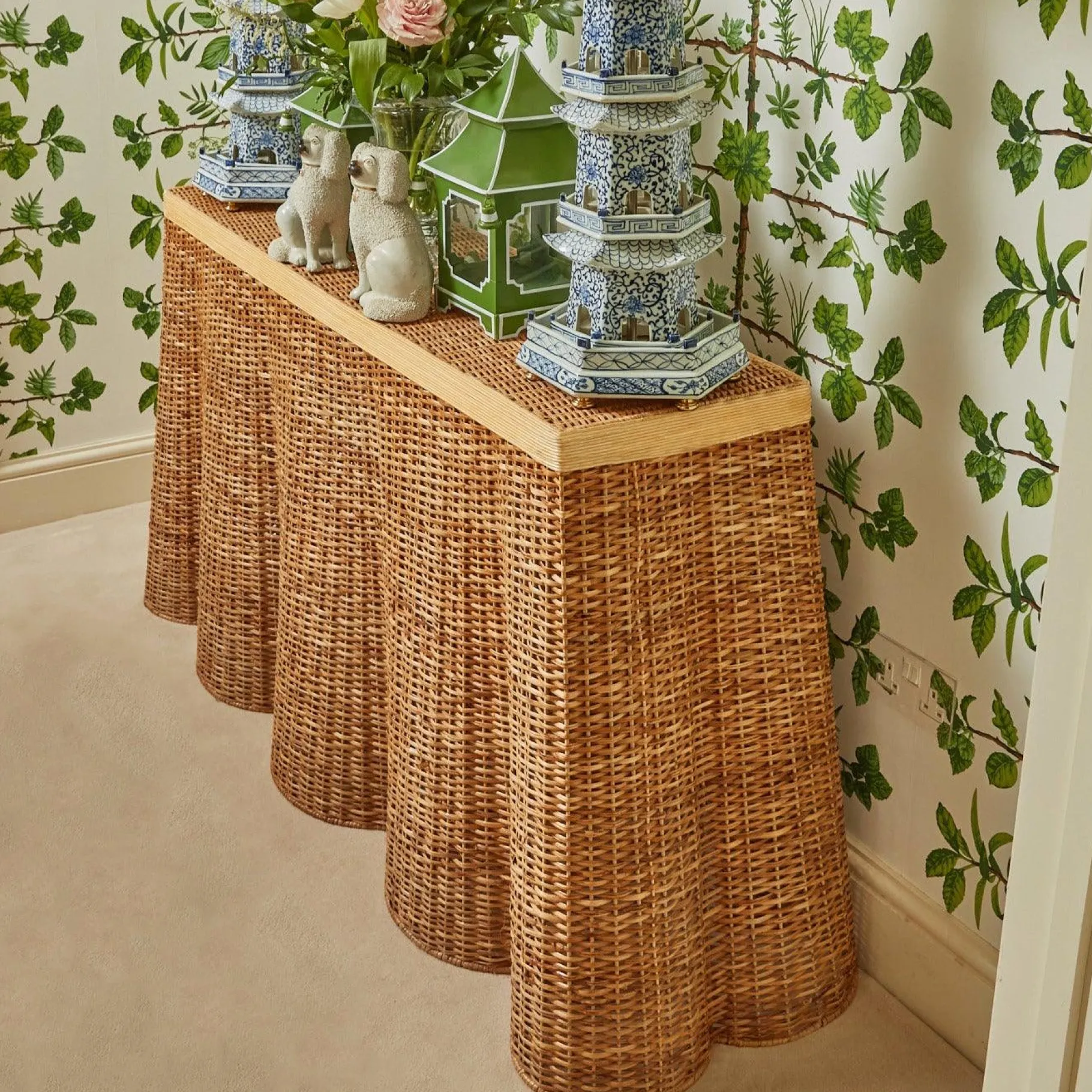 Mrs. Alice Rattan Furniture|Vivienne Rattan Scalloped Console Table