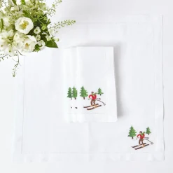 Mrs. Alice Napkins|White Embroidered Skier Napkins (Set Of 4)