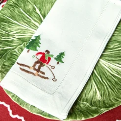 Mrs. Alice Napkins|White Embroidered Skier Napkins (Set Of 4)
