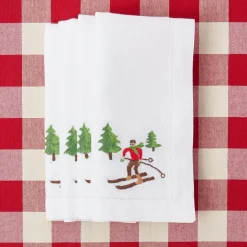 Mrs. Alice Napkins|White Embroidered Skier Napkins (Set Of 4)