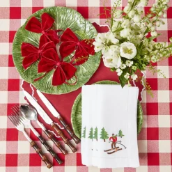 Mrs. Alice Napkins|White Embroidered Skier Napkins (Set Of 4)