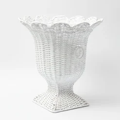 Mrs. Alice Urns & Pedestals|White Liliana Scalloped Rattan Urn