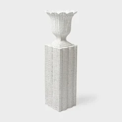 Mrs. Alice Vases|White Liliana Scalloped Rattan Pedestal And Urn